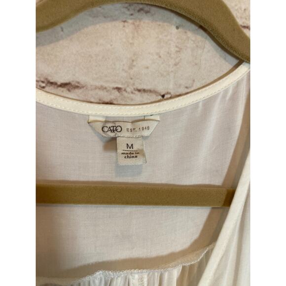 Cato Peasant Top Women Medium Ivory Floral Embroidered Tie Waist Cottage Prairie - Picture 13 of 13